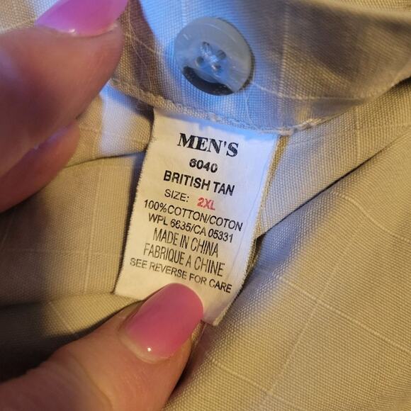 Woolrich Mens 2XL Long Sleeve Button Up British Tan #6040 Cotton Shirt Outdoors - Picture 3 of 12